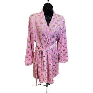Aeropostale Soft Pink Short Fleece Belted Robe with Gold Print Sz M
